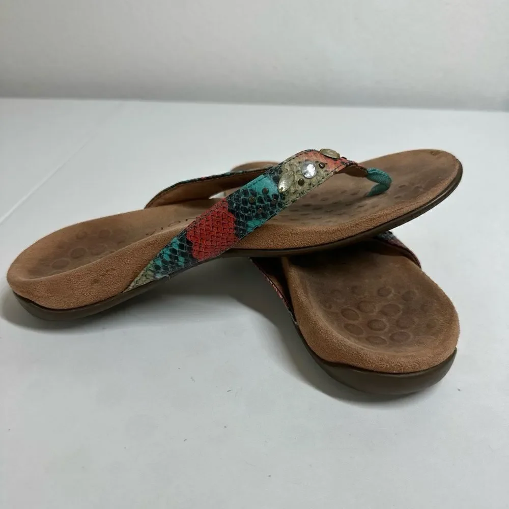 Vionic Lucia Snake Multi Gem-Stoned Thong Flip Flop Women's Size 7 Sandal